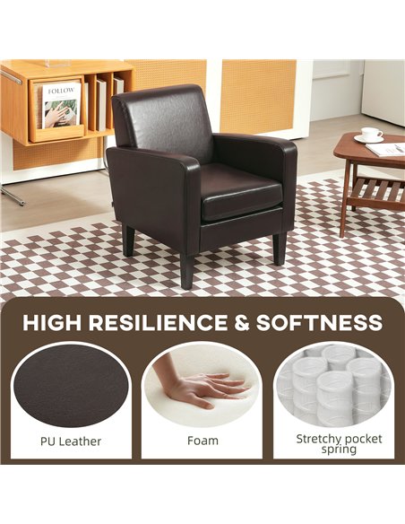 HOMCOM Faux Leather Simple Armchair - Brown - pic 121588 | FastDaddyshop