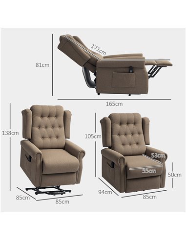 HOMCOM 45° Lifting Riser and Recliner Armchair  - Dark Brown