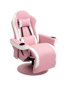 HOMCOM Manual Recliner Armchair PU Leather Lounge Chair w Adjustable Leg Rest, 135° Reclining Function, 360° Swivel, Pink