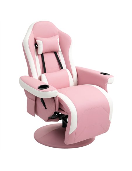 HOMCOM Manual Recliner Armchair PU Leather Lounge Chair w Adjustable Leg Rest, 135° Reclining Function, 360° Swivel, Pink - pic 121620 | FastDaddyshop
