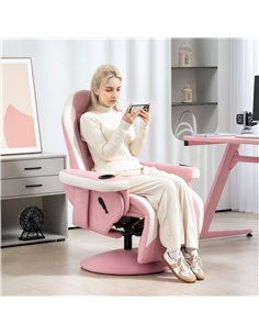 HOMCOM Manual Recliner Armchair PU Leather Lounge Chair w Adjustable Leg Rest, 135° Reclining Function, 360° Swivel, Pink 2