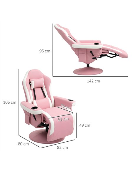 HOMCOM Manual Recliner Armchair PU Leather Lounge Chair w Adjustable Leg Rest, 135° Reclining Function, 360° Swivel, Pink - pic 121622 | FastDaddyshop