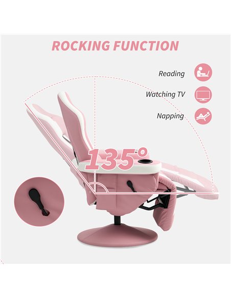 HOMCOM Manual Recliner Armchair PU Leather Lounge Chair w Adjustable Leg Rest, 135° Reclining Function, 360° Swivel, Pink - pic 121623 | FastDaddyshop