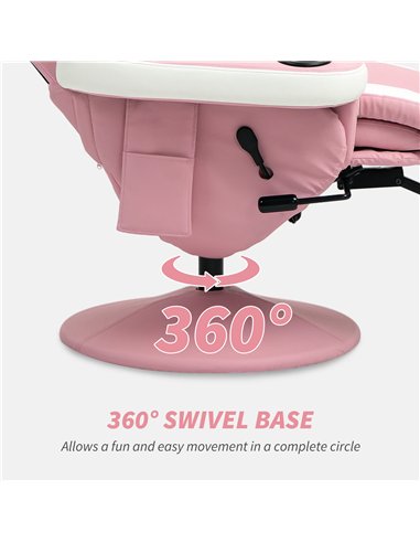 HOMCOM Manual Recliner Armchair PU Leather Lounge Chair w Adjustable Leg Rest, 135° Reclining Function, 360° Swivel, Pink
