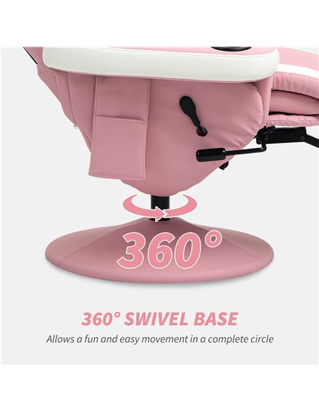 HOMCOM Manual Recliner Armchair PU Leather Lounge Chair w Adjustable Leg Rest, 135° Reclining Function, 360° Swivel, Pink - pic 121624 | FastDaddyshop