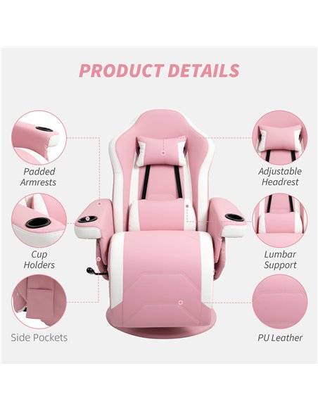 HOMCOM Manual Recliner Armchair PU Leather Lounge Chair w Adjustable Leg Rest, 135° Reclining Function, 360° Swivel, Pink - pic 121625 | FastDaddyshop