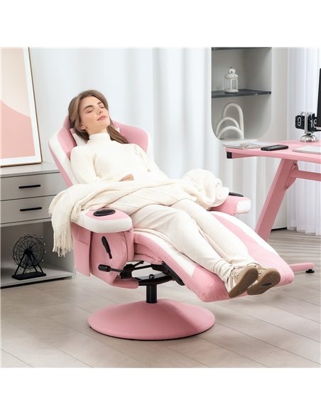 HOMCOM Manual Recliner Armchair PU Leather Lounge Chair w Adjustable Leg Rest, 135° Reclining Function, 360° Swivel, Pink - pic 121626 | FastDaddyshop