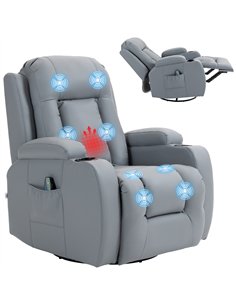 HOMCOM Massage Recliner Chair with 8 Vibration & Heat, PU Leather Recliner Armchair with Cup Holders and Side Pockets, Manual Re
