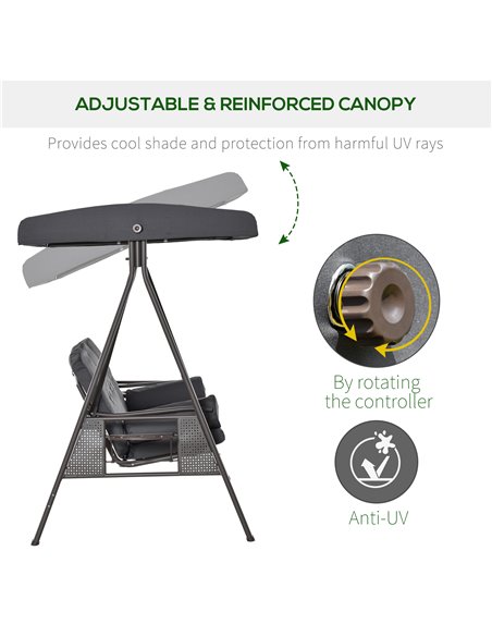 Outsunny 3 Seater Garden Swing Chair Outdoor Hammock Bench w/ Adjustable Canopy, Cushions and Cup Trays, Steel Frame, Dark Grey - pic 12163 | FastDaddyshop