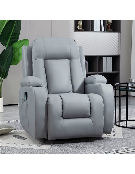 HOMCOM Massage Recliner Chair with 8 Vibration & Heat, PU Leather Recliner Armchair with Cup Holders and Side Pockets, Manual Re - pic 121630 | FastDaddyshop
