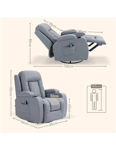 HOMCOM Massage Recliner Chair with 8 Vibration & Heat, PU Leather Recliner Armchair with Cup Holders and Side Pockets, Manual Re - pic 121631 | FastDaddyshop