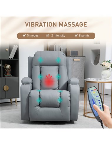 HOMCOM Massage Recliner Chair with 8 Vibration & Heat, PU Leather Recliner Armchair with Cup Holders and Side Pockets, Manual Re
