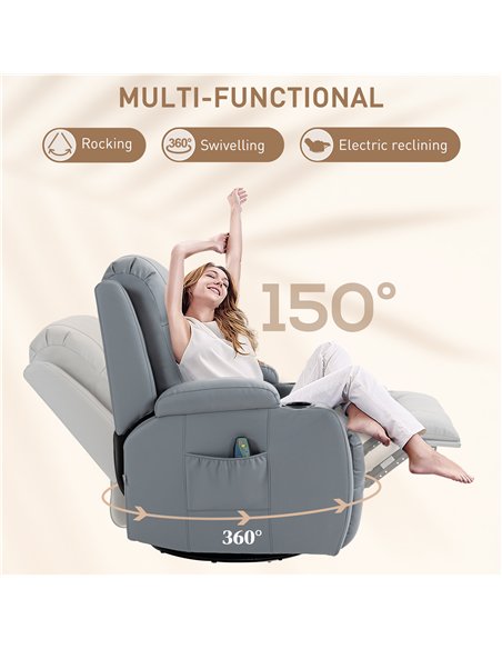 HOMCOM Massage Recliner Chair with 8 Vibration & Heat, PU Leather Recliner Armchair with Cup Holders and Side Pockets, Manual Re - pic 121633 | FastDaddyshop