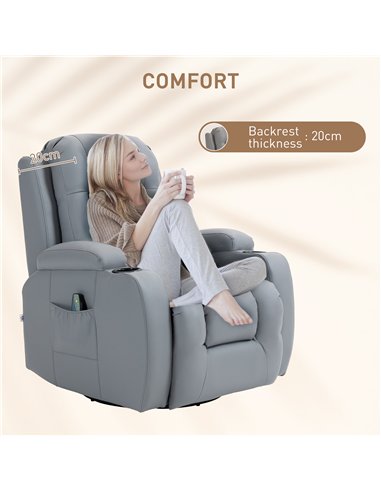 HOMCOM Massage Recliner Chair with 8 Vibration & Heat, PU Leather Recliner Armchair with Cup Holders and Side Pockets, Manual Re
