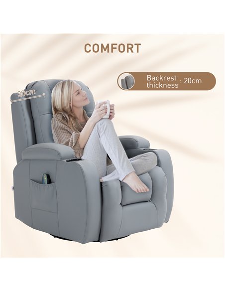 HOMCOM Massage Recliner Chair with 8 Vibration & Heat, PU Leather Recliner Armchair with Cup Holders and Side Pockets, Manual Re - pic 121635 | FastDaddyshop