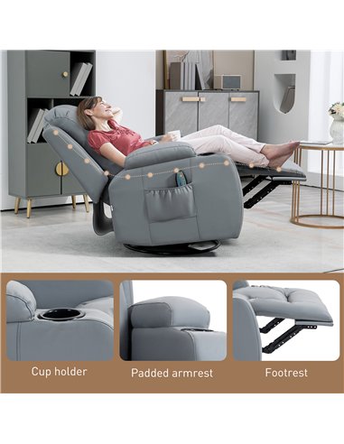 HOMCOM Massage Recliner Chair with 8 Vibration & Heat, PU Leather Recliner Armchair with Cup Holders and Side Pockets, Manual Re
