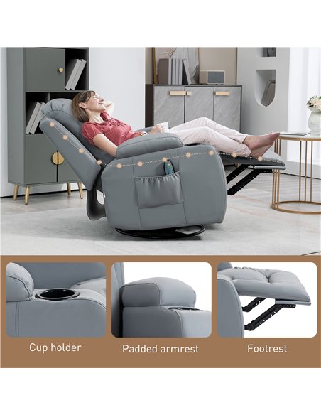 HOMCOM Massage Recliner Chair with 8 Vibration & Heat, PU Leather Recliner Armchair with Cup Holders and Side Pockets, Manual Re - pic 121636 | FastDaddyshop