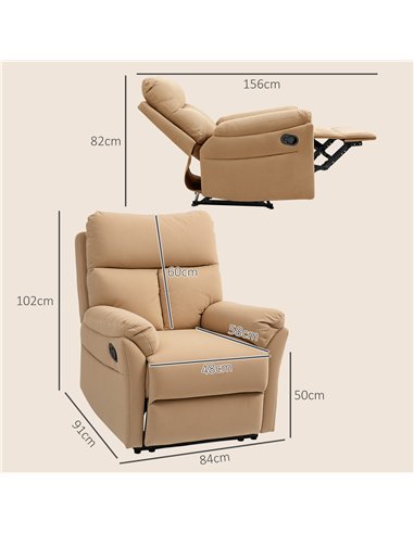 HOMCOM 140° Manual Reclining Armchair, with Footrest - Light Brown