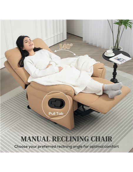 HOMCOM 140° Manual Reclining Armchair, with Footrest - Light Brown - pic 121641 | FastDaddyshop