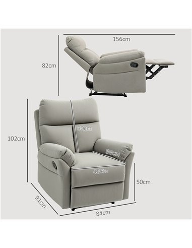 HOMCOM 140° Manual Reclining Armchair, with Footrest - Grey