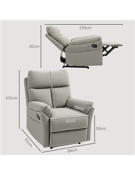 HOMCOM 140° Manual Reclining Armchair, with Footrest - Grey - pic 121649 | FastDaddyshop