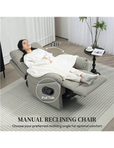 HOMCOM 140° Manual Reclining Armchair, with Footrest - Grey - pic 121650 | FastDaddyshop