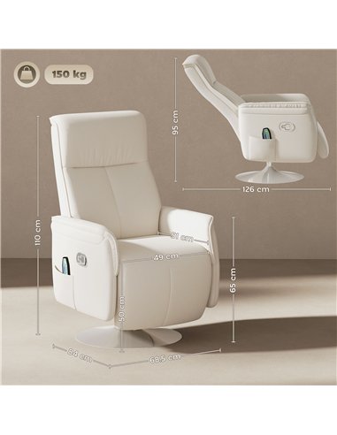 HOMCOM Massage Recliner Chair with Footstool, Upholstered Reclining Armchair with Adjustable Backrest and Steel Frame, Breathabl