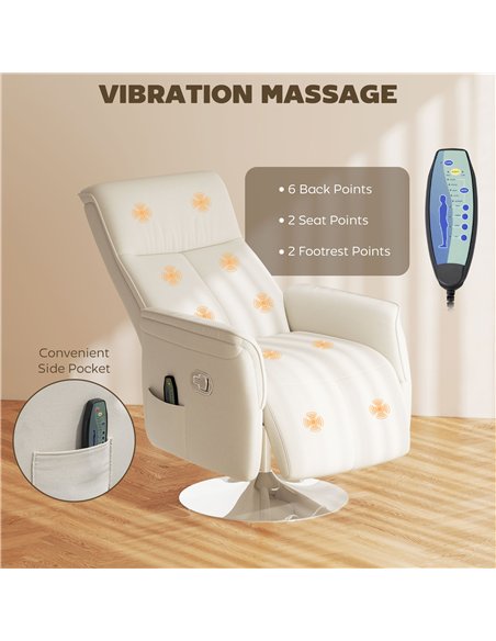 HOMCOM Massage Recliner Chair with Footstool, Upholstered Reclining Armchair with Adjustable Backrest and Steel Frame, Breathabl - pic 121662 | FastDaddyshop