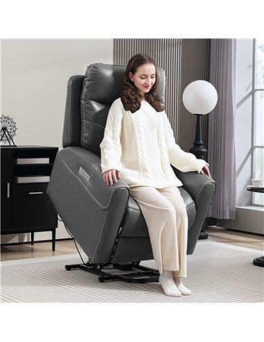 HOMCOM Power Lift Recliner Chair for Elderly, Overstuffed Faux Leather Riser and Reclining Chair with USB A+C Ports, Remote Cont