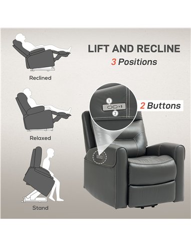 HOMCOM Power Lift Recliner Chair for Elderly, Overstuffed Faux Leather Riser and Reclining Chair with USB A+C Ports, Remote Cont