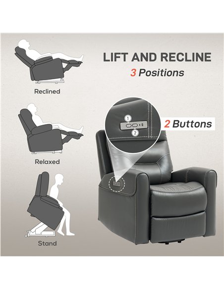 HOMCOM Power Lift Recliner Chair for Elderly, Overstuffed Faux Leather Riser and Reclining Chair with USB A+C Ports, Remote Cont - pic 121677 | FastDaddyshop