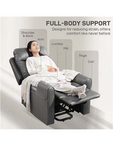 HOMCOM Power Lift Recliner Chair for Elderly, Overstuffed Faux Leather Riser and Reclining Chair with USB A+C Ports, Remote Cont