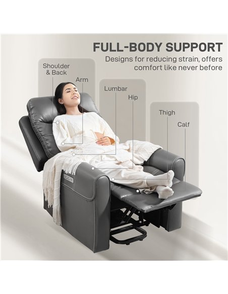 HOMCOM Power Lift Recliner Chair for Elderly, Overstuffed Faux Leather Riser and Reclining Chair with USB A+C Ports, Remote Cont - pic 121680 | FastDaddyshop