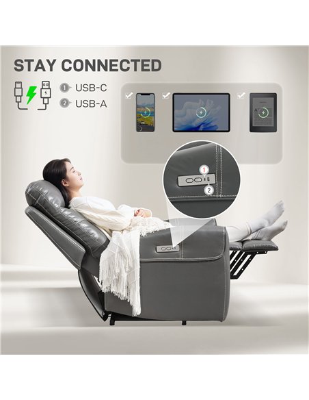 HOMCOM Power Lift Recliner Chair for Elderly, Overstuffed Faux Leather Riser and Reclining Chair with USB A+C Ports, Remote Cont - pic 121681 | FastDaddyshop