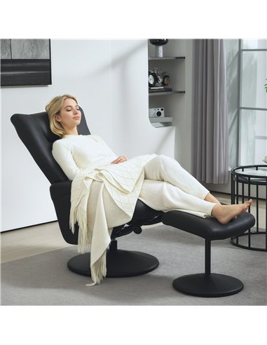 HOMCOM Swivel Recliner Chair with Footstool, PU Leather Recliner Armchair with Adjustable Back and Steel Frame, Reclining Chair 