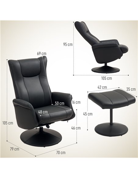HOMCOM Swivel Recliner Chair with Footstool, PU Leather Recliner Armchair with Adjustable Back and Steel Frame, Reclining Chair  - pic 121685 | FastDaddyshop