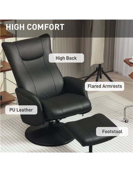 HOMCOM Swivel Recliner Chair with Footstool, PU Leather Recliner Armchair with Adjustable Back and Steel Frame, Reclining Chair  - pic 121687 | FastDaddyshop