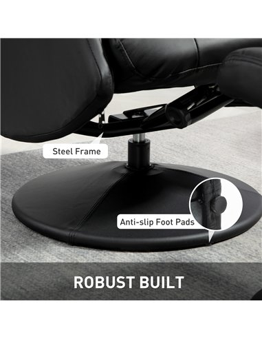 HOMCOM Swivel Recliner Chair with Footstool, PU Leather Recliner Armchair with Adjustable Back and Steel Frame, Reclining Chair 
