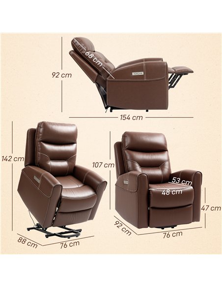 HOMCOM Power Lift Recliner Chair for Elderly, Overstuffed Faux Leather Riser and Reclining Chair with USB A+C Ports, Remote Cont - pic 121694 | FastDaddyshop