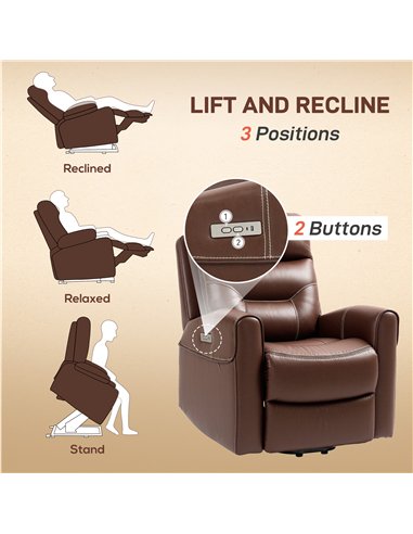 HOMCOM Power Lift Recliner Chair for Elderly, Overstuffed Faux Leather Riser and Reclining Chair with USB A+C Ports, Remote Cont