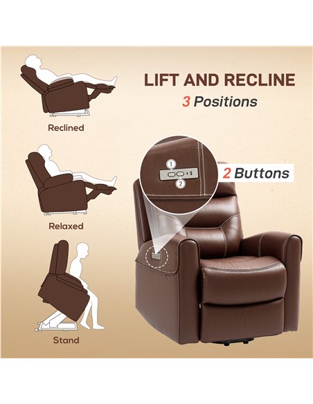 HOMCOM Power Lift Recliner Chair for Elderly, Overstuffed Faux Leather Riser and Reclining Chair with USB A+C Ports, Remote Cont - pic 121695 | FastDaddyshop