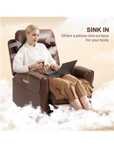 HOMCOM Power Lift Recliner Chair for Elderly, Overstuffed Faux Leather Riser and Reclining Chair with USB A+C Ports, Remote Cont