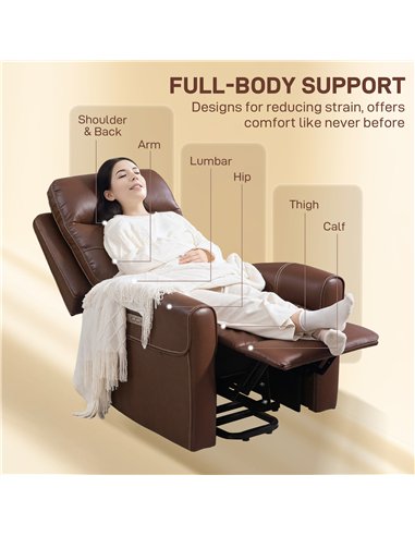 HOMCOM Power Lift Recliner Chair for Elderly, Overstuffed Faux Leather Riser and Reclining Chair with USB A+C Ports, Remote Cont