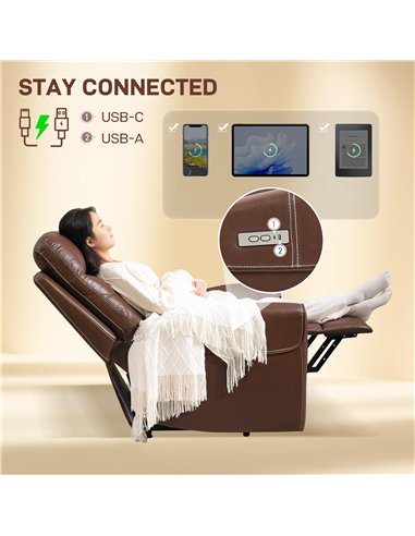 HOMCOM Power Lift Recliner Chair for Elderly, Overstuffed Faux Leather Riser and Reclining Chair with USB A+C Ports, Remote Cont