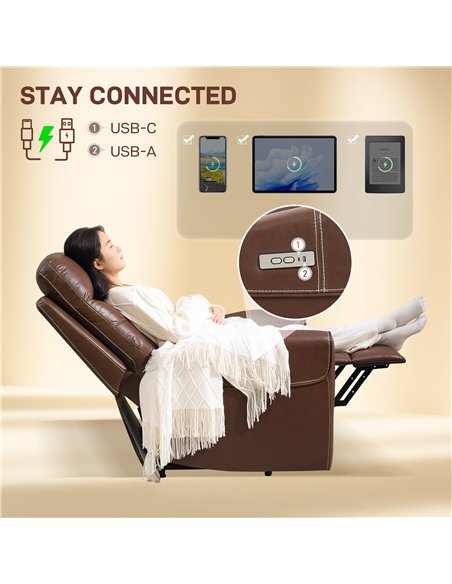 HOMCOM Power Lift Recliner Chair for Elderly, Overstuffed Faux Leather Riser and Reclining Chair with USB A+C Ports, Remote Cont - pic 121699 | FastDaddyshop