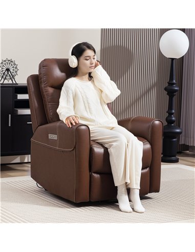 HOMCOM Power Lift Recliner Chair for Elderly, Overstuffed Faux Leather Riser and Reclining Chair with USB A+C Ports, Remote Cont