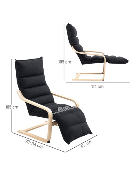 HOMCOM Birch Wood Lounge Chair, Upholstered Recliner Lounge Seat with Adjustable Footrest, Modern Armchair for Living Room, Bedr - pic 121703 | FastDaddyshop