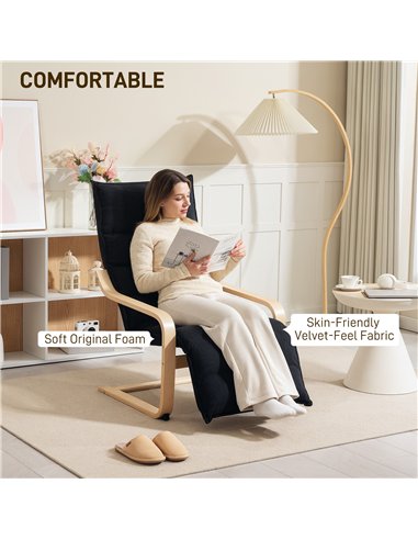 HOMCOM Birch Wood Lounge Chair, Upholstered Recliner Lounge Seat with Adjustable Footrest, Modern Armchair for Living Room, Bedr