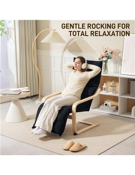 HOMCOM Birch Wood Lounge Chair, Upholstered Recliner Lounge Seat with Adjustable Footrest, Modern Armchair for Living Room, Bedr - pic 121706 | FastDaddyshop