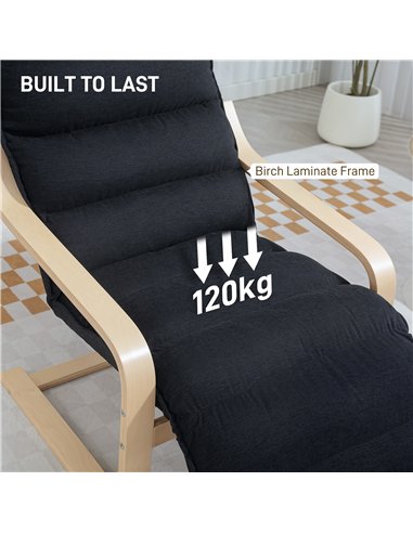 HOMCOM Birch Wood Lounge Chair, Upholstered Recliner Lounge Seat with Adjustable Footrest, Modern Armchair for Living Room, Bedr